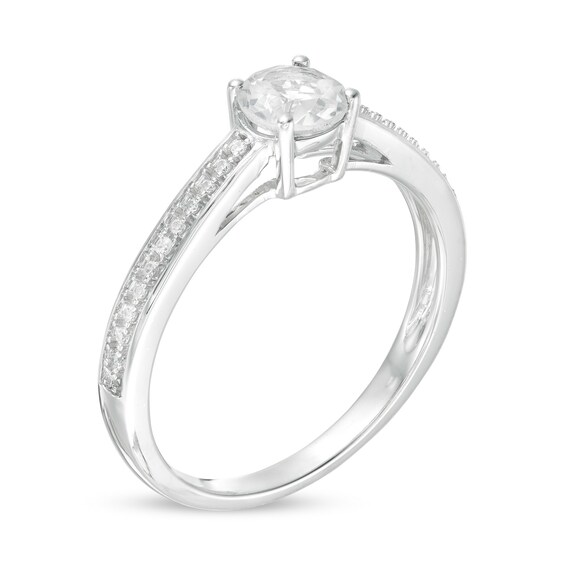 5.0mm Lab-Created White Sapphire and 1/15 CT. T.w. Diamond Ring in 10K White Gold