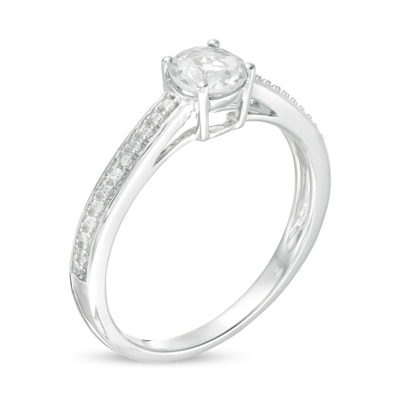 Main Image 3 of 5.0mm Lab-Created White Sapphire and 1/15 CT. T.W. Diamond Ring in 10K White Gold