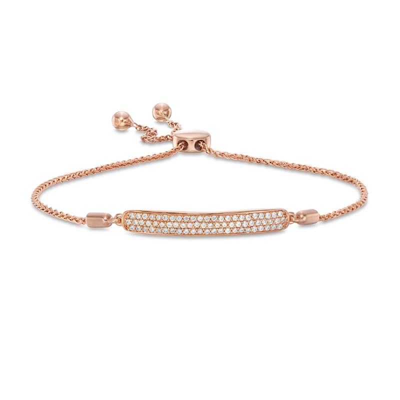 Main Image 1 of 1/4 CT. T.W. Diamond Multi-Row Bar Bolo Bracelet in 10K Rose Gold - 9.5"