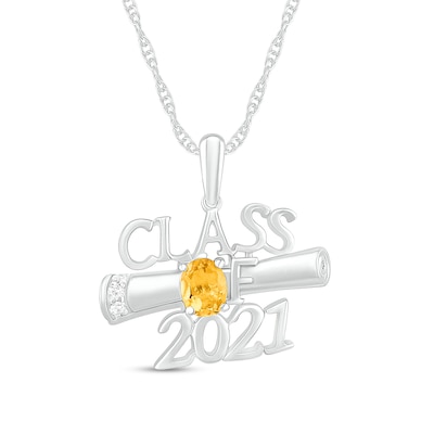 Elegant 14k White Gold 2020 Graduation Diploma Personalized Heart-Shaped Birthstone CZ Pendant Necklace 