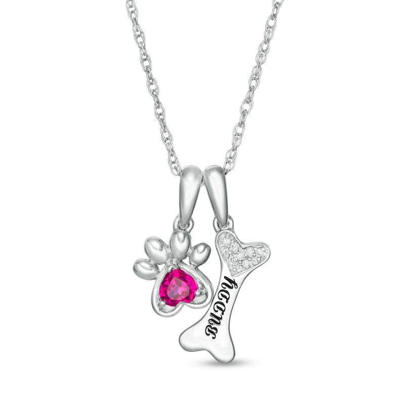 Simulated Birthstone and Diamond Accent Paw Print and Dog Bone Charm Pendant in Sterling Silver (1 Stone and Line)