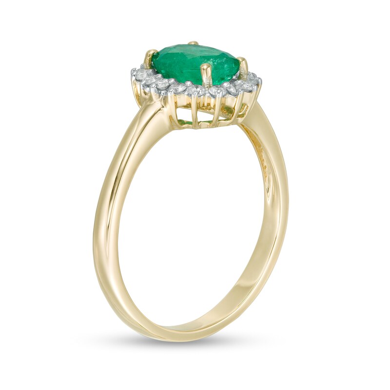 Main Image 3 of Oval Emerald and 1/5 CT. T.W. Diamond Starburst Frame Ring in 10K Gold