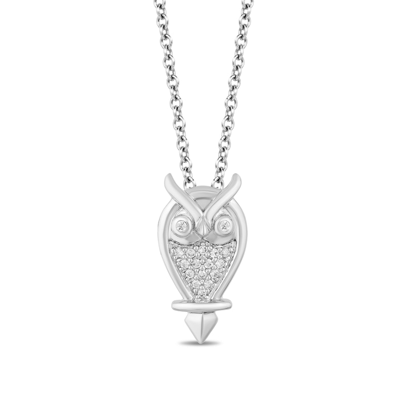 Main Image 1 of Enchanted Disney Aurora 1/10 CT. T.W. Diamond Owl Pendant in Sterling Silver - 19"