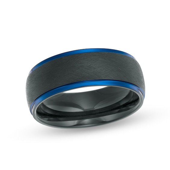 8.0mm Stepped Edge Wedding Band in Blue and Black IP Tantalum