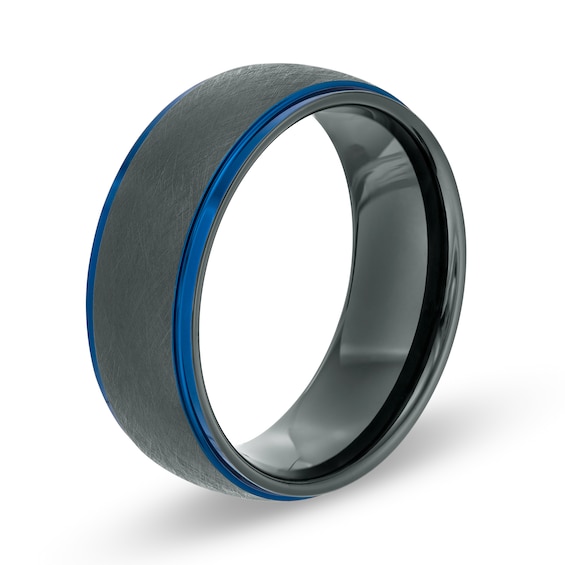 8.0mm Stepped Edge Wedding Band in Blue and Black IP Tantalum