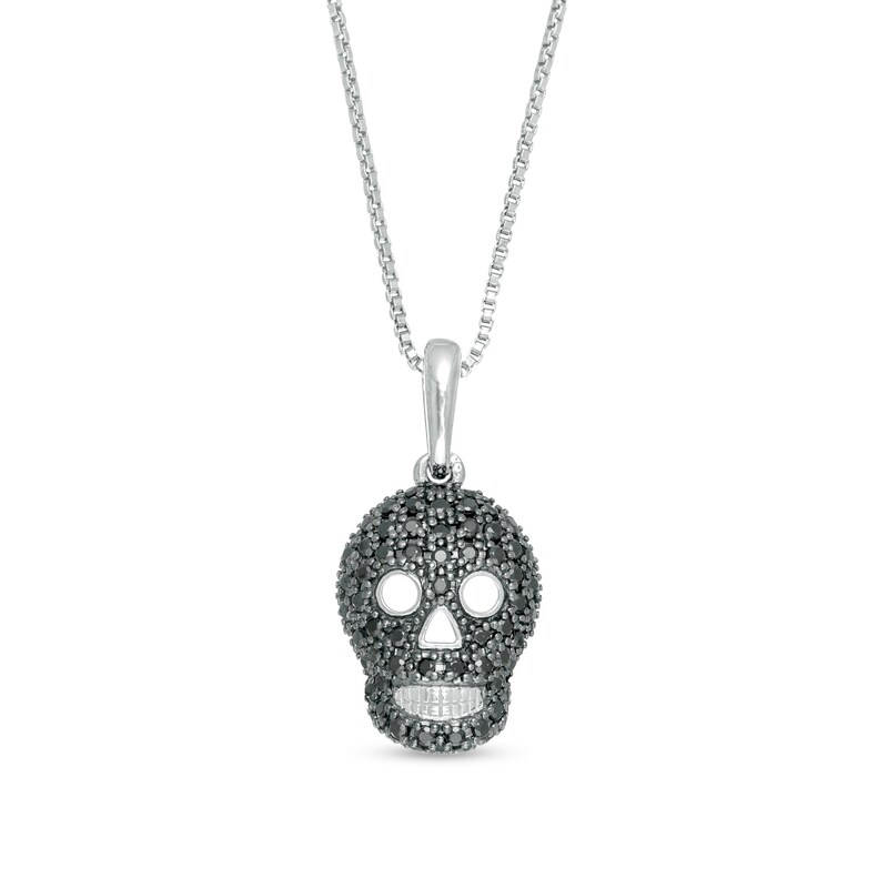Main Image 1 of 1/4 CT. T.W. Black Diamond Skull Pendant in Sterling Silver