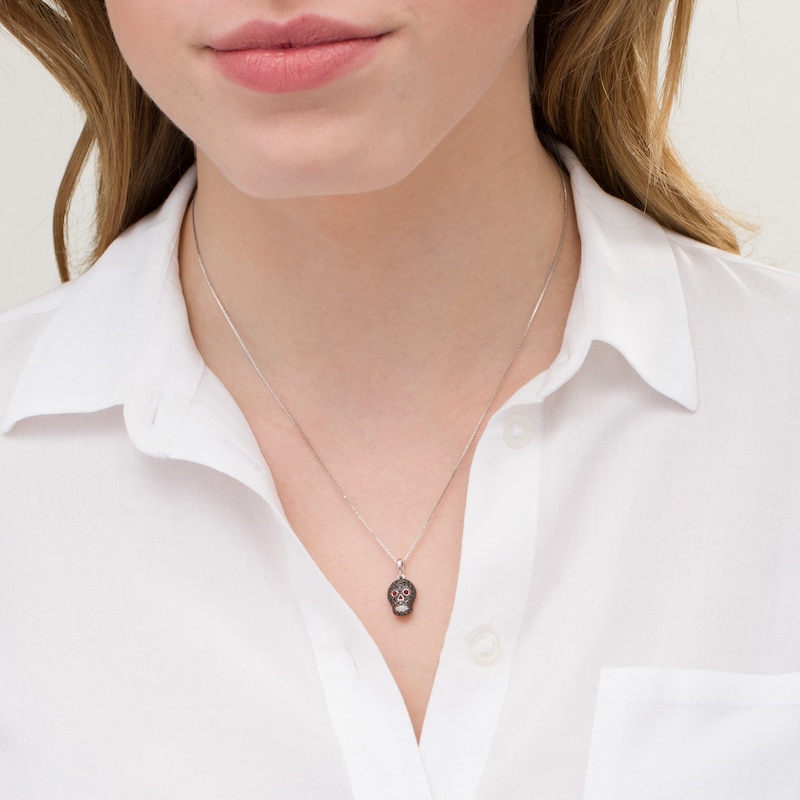 Main Image 2 of 1/4 CT. T.W. Black Diamond Skull Pendant in Sterling Silver