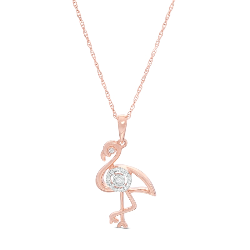 Diamond Accent Outline Flamingo Pendant in 10K Rose Gold