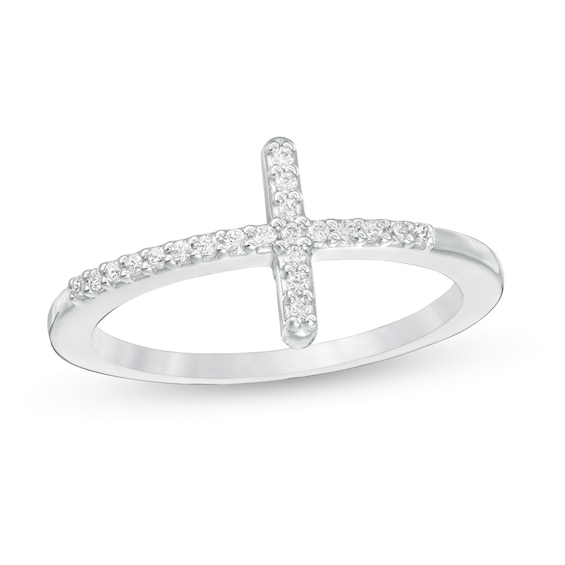 1/15 CT. T.W. Diamond Sideways Cross Ring in Sterling Silver | Zales