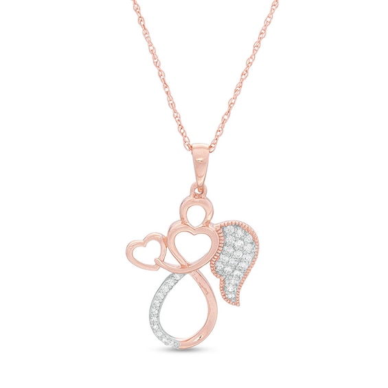 1/10 CT. T.W. Diamond Outline Angel with Heart Vintage-Style Pendant in 10K Rose Gold
