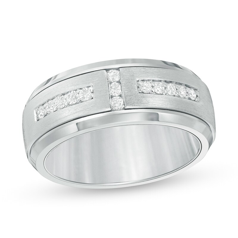 Triton Men's 1/3 CT. T.W. Diamond Art Deco Comfort Fit Wedding Band in Tungsten