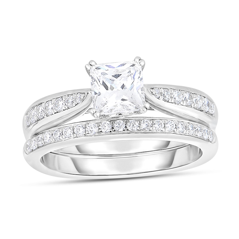 Main Image 1 of 1-1/3 CT. T.W. Princess-Cut Diamond Bridal Set in 14K White Gold