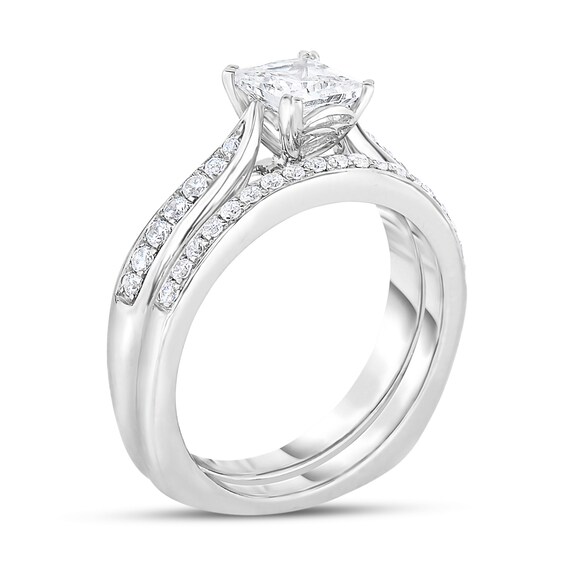 1-1/3 CT. T.w. Princess-Cut Diamond Bridal Set in 14K White Gold