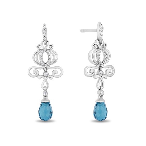 Enchanted Disney Cinderella Briolette London Blue Topaz and 1/10 CT. T.W. Diamond Drop Earrings in Sterling Silver Enchanted Disney Cinderella Briolette London Blue Topaz and 1/10 CT. T.W. Diamond Drop Earrings in Sterling Silver