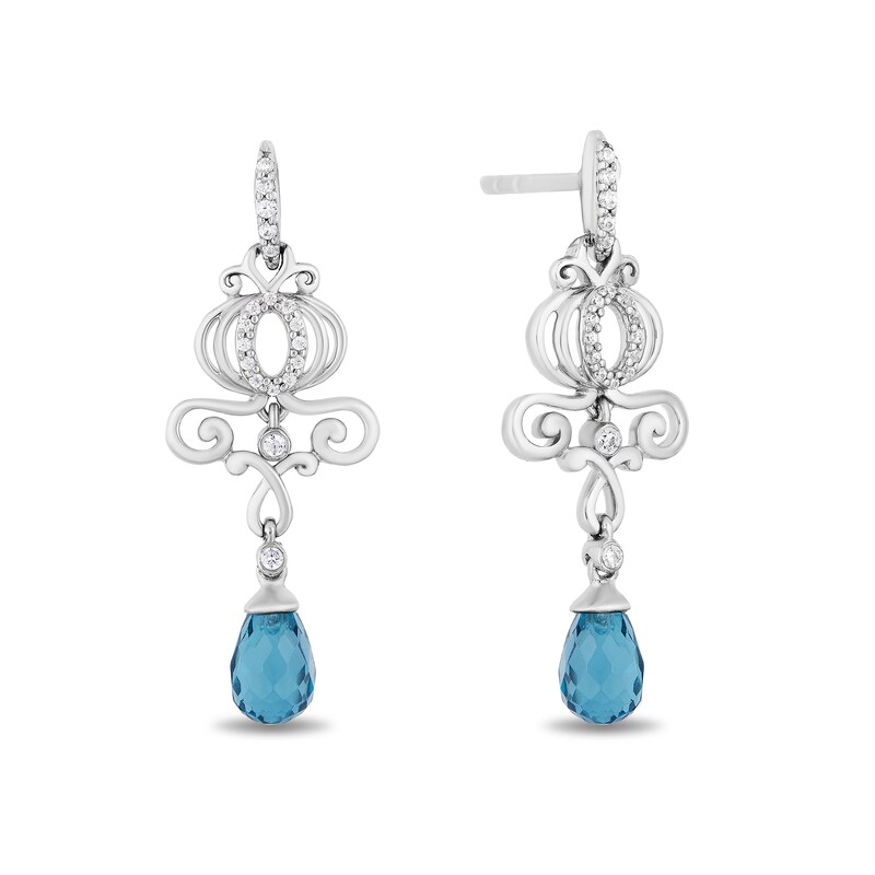 Enchanted Disney Cinderella Briolette London Blue Topaz and 1/10 CT. T.W. Diamond Drop Earrings in Sterling Silver