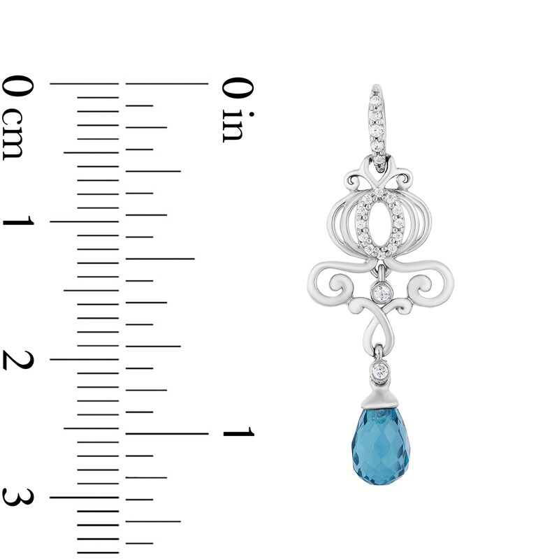 Enchanted Disney Cinderella Briolette London Blue Topaz and 1/10 CT. T.W. Diamond Drop Earrings in Sterling Silver