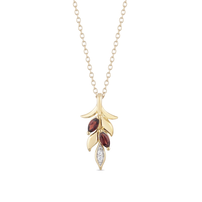 Enchanted Disney Anna Marquise Rhodolite Garnet and Diamond Accent Wheat Pendant in 10K Gold - 19"