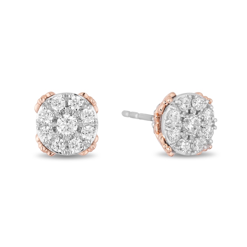 Enchanted Disney Princess 1/2 CT. T.W. Diamond Frame Stud Earrings in Sterling Silver and 10K Rose Gold