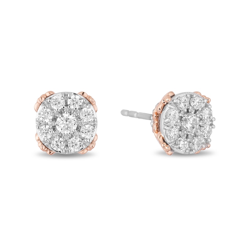 Main Image 1 of Enchanted Disney Princess 1/2 CT. T.W. Diamond Frame Stud Earrings in Sterling Silver and 10K Rose Gold