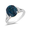 Thumbnail Image 1 of Enchanted Disney Cinderella Oval London Blue Topaz and 3/8 CT. T.W. Diamond Split Shank Ring in 10K Two-Tone Gold