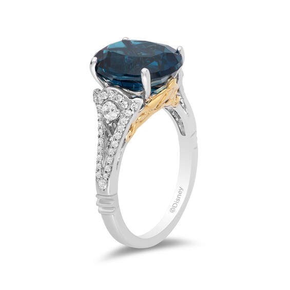 Enchanted Disney Cinderella Oval London Blue Topaz and 3/8 CT. T.w. Diamond Split Shank Ring in 10K Two-Tone Gold