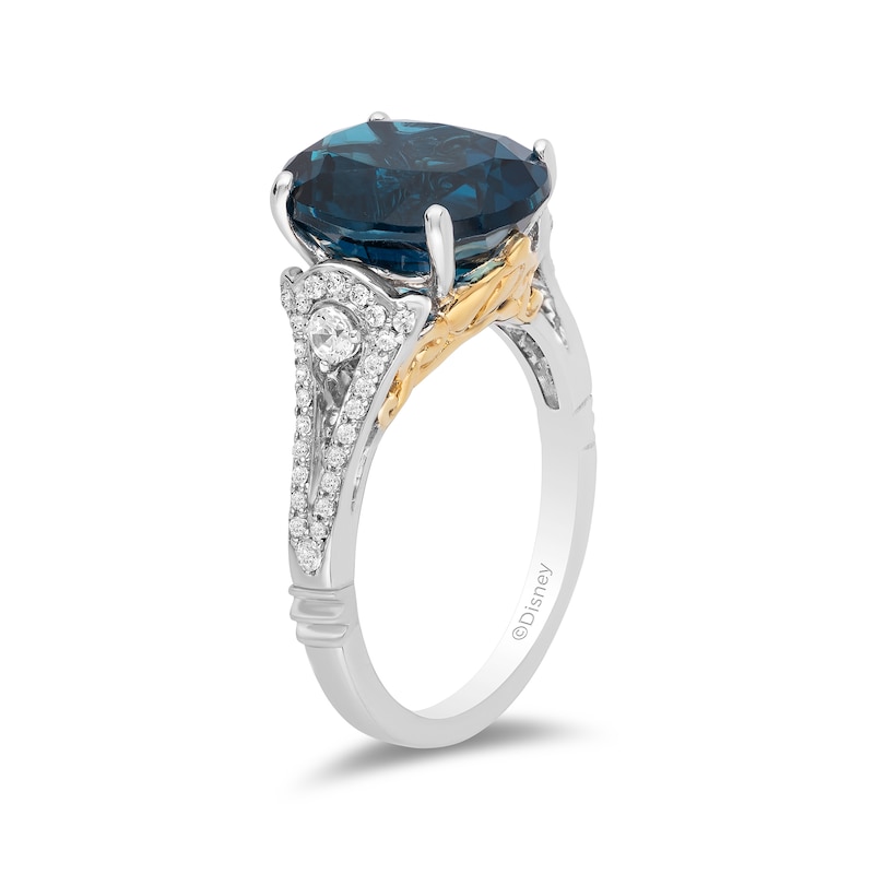 Main Image 2 of Enchanted Disney Cinderella Oval London Blue Topaz and 3/8 CT. T.W. Diamond Split Shank Ring in 10K Two-Tone Gold