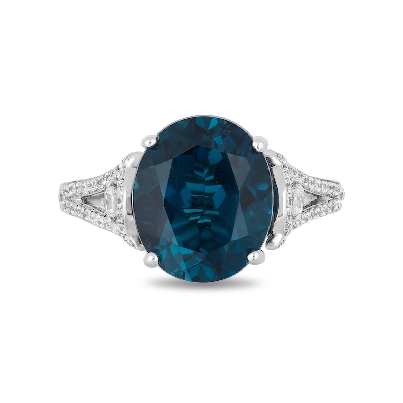 Main Image 3 of Enchanted Disney Cinderella Oval London Blue Topaz and 3/8 CT. T.W. Diamond Split Shank Ring in 10K Two-Tone Gold
