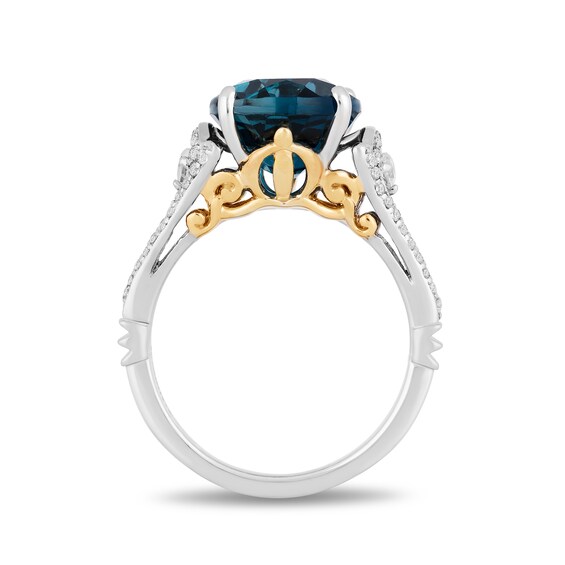 Enchanted Disney Cinderella Oval London Blue Topaz and 3/8 CT. T.w. Diamond Split Shank Ring in 10K Two-Tone Gold