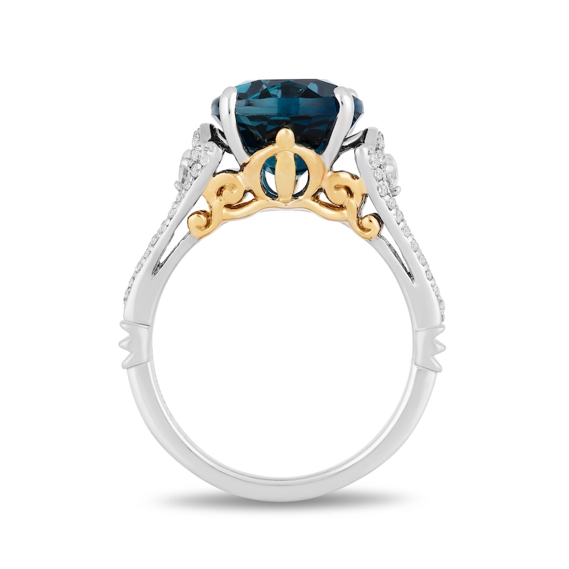 Main Image 4 of Enchanted Disney Cinderella Oval London Blue Topaz and 3/8 CT. T.W. Diamond Split Shank Ring in 10K Two-Tone Gold