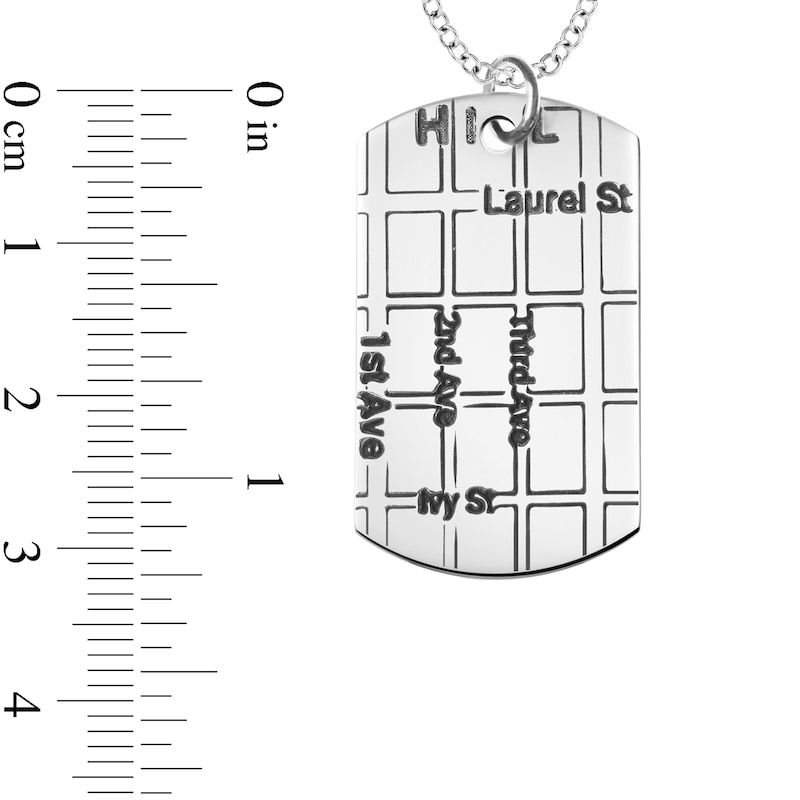 Engravable Map Dog Tag Pendant in Sterling Silver (1 Address and 4 Lines)