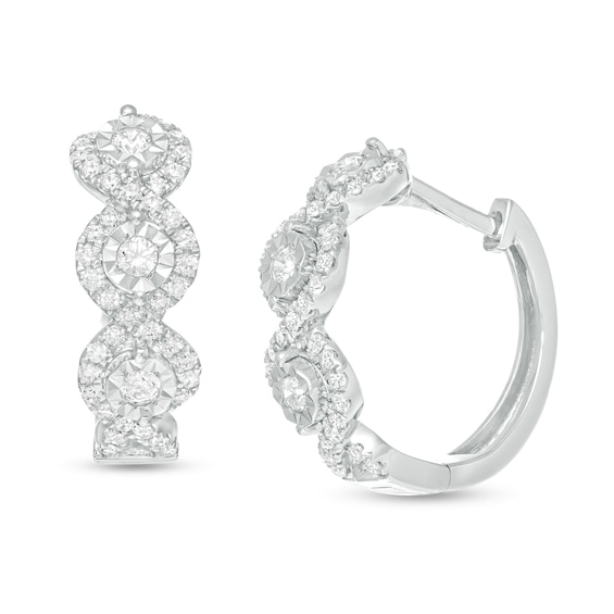 1/2 CT. T.W. Diamond Past Present Future® Frame Hoop Earrings in 10K White Gold 1/2 CT. T.W. Diamond Past Present Future® Frame Hoop Earrings in 10K White Gold