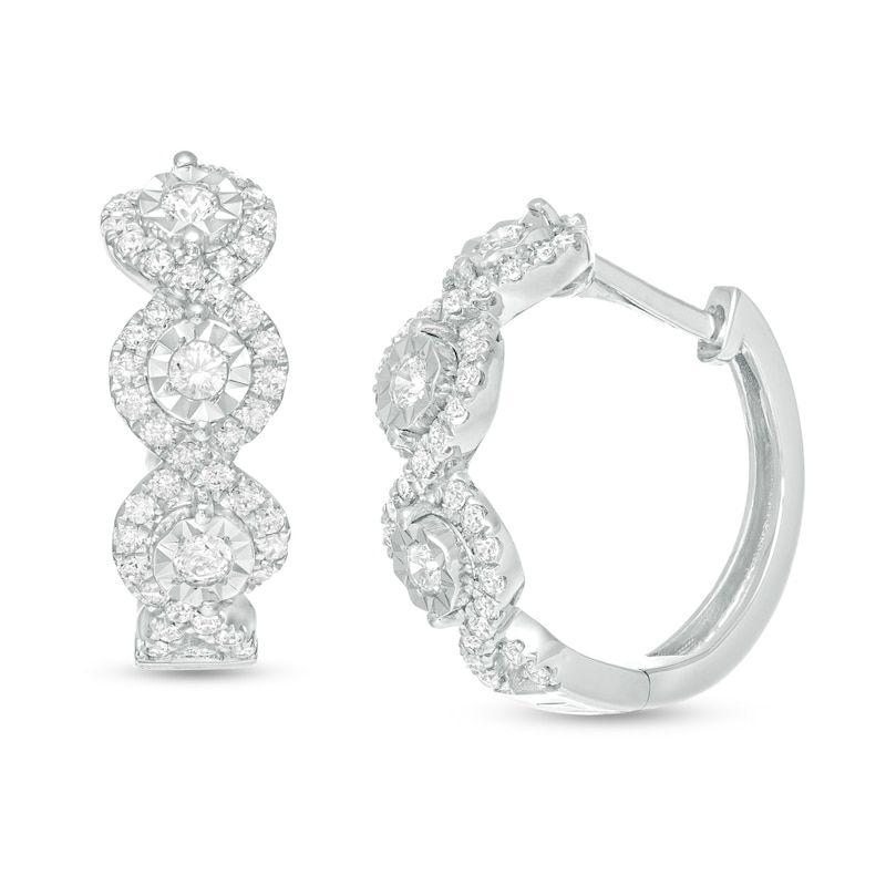 Main Image 1 of 1/2 CT. T.W. Diamond Past Present Future® Frame Hoop Earrings in 10K White Gold