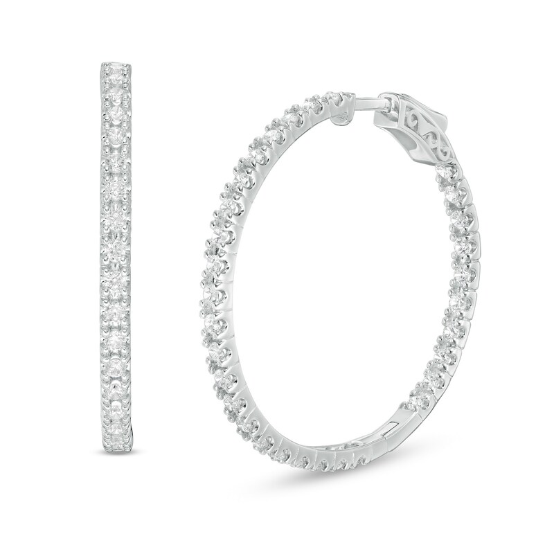 Main Image 1 of 3 CT. T.W. Diamond Inside-Out Hoop Earrings in 10K White Gold