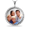 Thumbnail Image 0 of Engravable Photo Rope Chain Frame Circle Pendant in Sterling Silver (1 Image and 4 Lines)