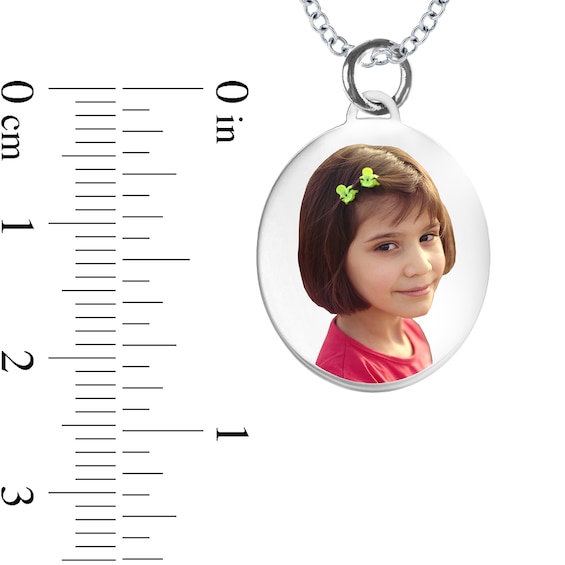 Small Engravable Photo Oval Pendant in Sterling Silver (1 Image and 2 Lines)