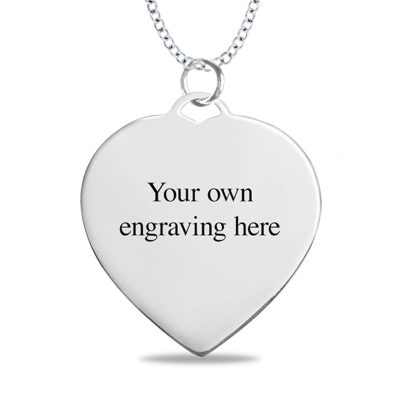 Medium Engravable Photo Heart Pendant in Sterling Silver (1 Image and 3 Lines)
