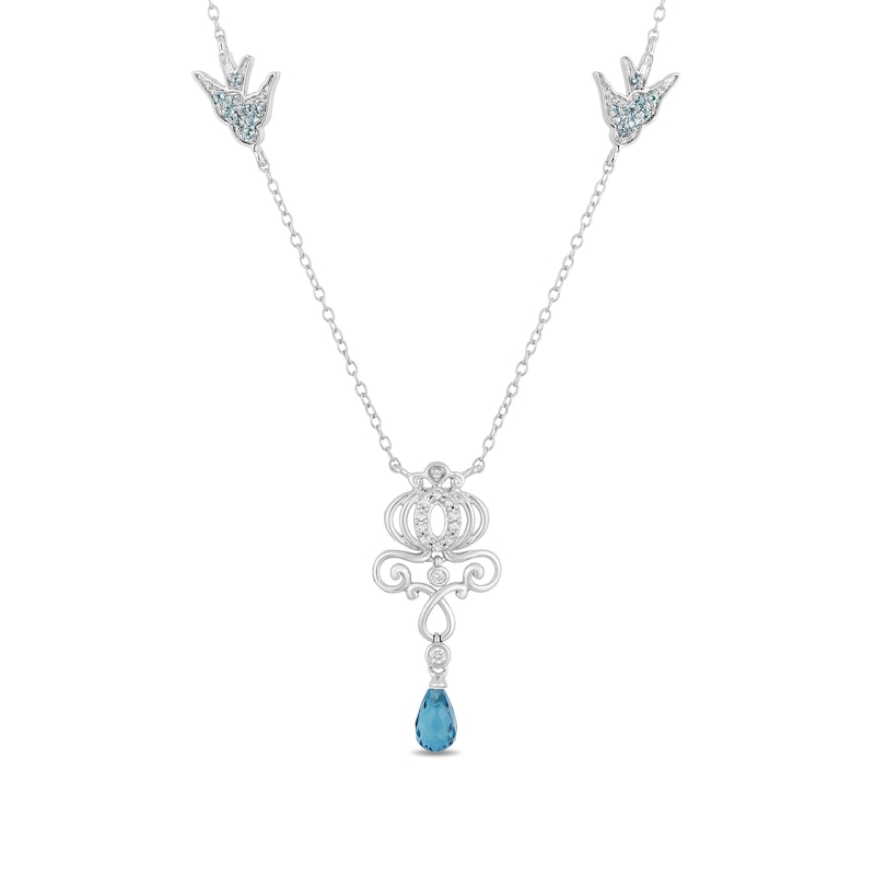 Main Image 1 of Enchanted Disney Cinderella Briolette London Blue Topaz and 1/10 CT. T.W. Diamond Carriage Necklace in Sterling Silver