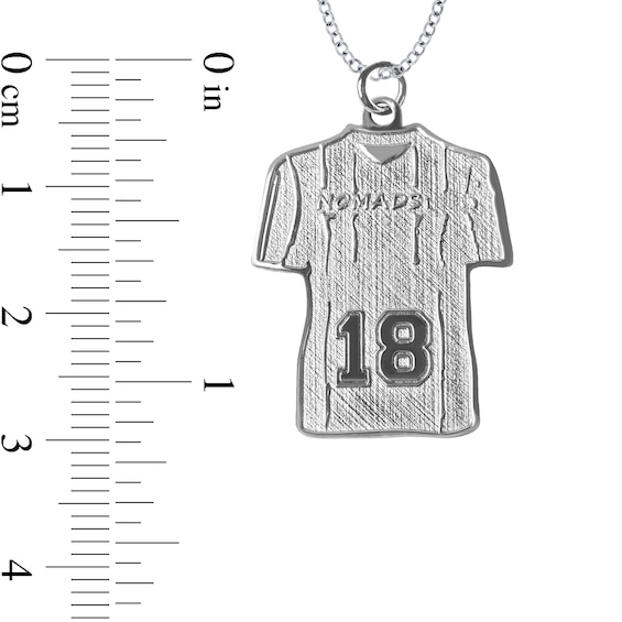 Engravable Name and Number Textured Soccer Jersey Sport Pendant in Sterling Silver (1 Number and 2 Lines)
