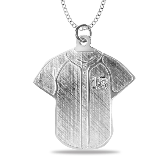 Engravable Player Name and Number Textured Baseball Jersey Sport Pendant in Sterling Silver (1 Number and Line)