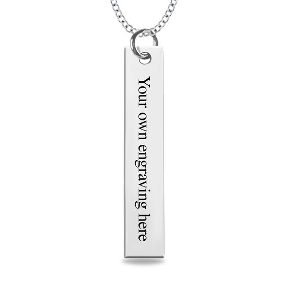 Engravable Name Baby Footprint Vertical Bar Pendant in Sterling Silver (1 Image and 2 Lines)