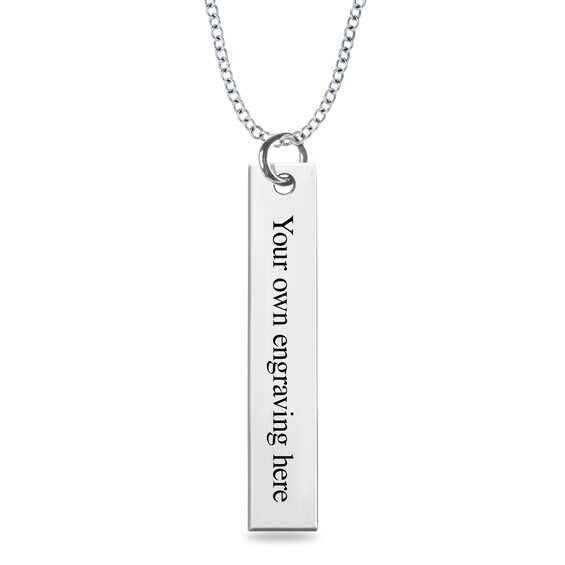 Engravable Print and Your Own Handwriting Vertical Bar Pendant in Sterling Silver (1 Image and Line)