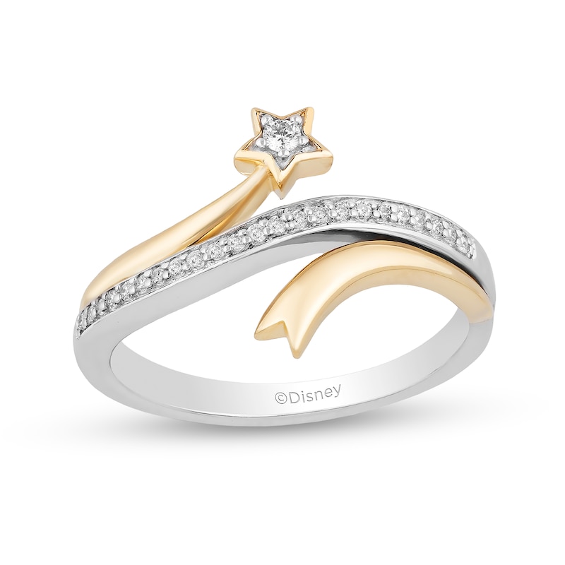 Enchanted Disney Tinker Bell 1/10 CT. T.W. Diamond Star Bypass Ring in Sterling Silver and 10K Gold - Size 7