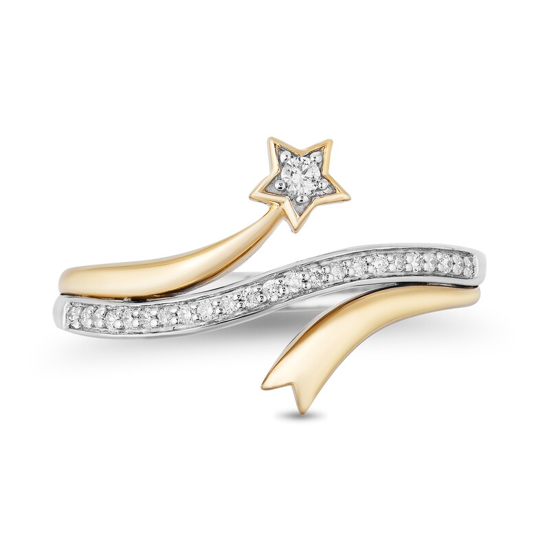 Enchanted Disney Tinker Bell 1/10 CT. T.W. Diamond Star Bypass Ring in Sterling Silver and 10K Gold - Size 7