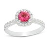 Thumbnail Image 1 of 6.0mm Pink Tourmaline and 1/2 CT. T.W. Diamond Frame Engagement Ring in 14K Two-Tone Gold