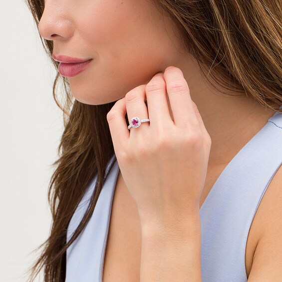 6.0mm Pink Tourmaline and 1/2 CT. T.w. Diamond Frame Engagement Ring in 14K Two-Tone Gold