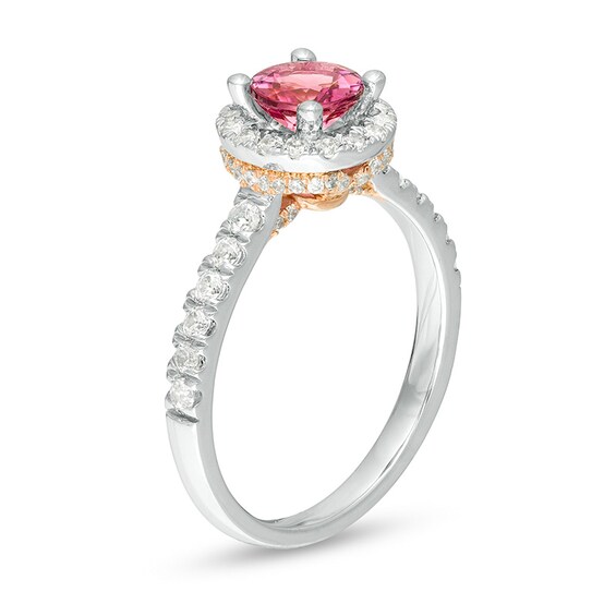 6.0mm Pink Tourmaline and 1/2 CT. T.w. Diamond Frame Engagement Ring in 14K Two-Tone Gold