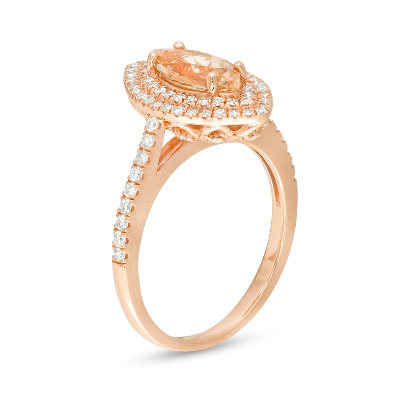 Main Image 3 of Marquise Morganite and 1/2 CT. T.W. Diamond Double Frame Engagement Ring in 14K Rose Gold