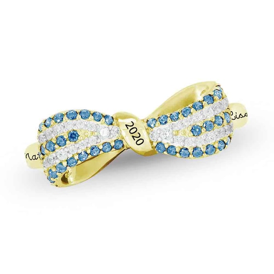 Birthstone and White Sapphire Engravable Bow Ring by ArtCarved (1 Stone, 2 Lines and 1 Year)