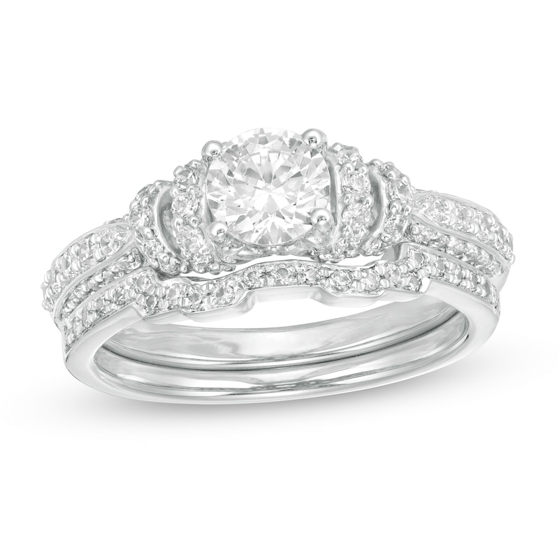 Main Image 1 of 1-1/5 CT. T.W. Diamond Collar Bridal Set in 14K White Gold