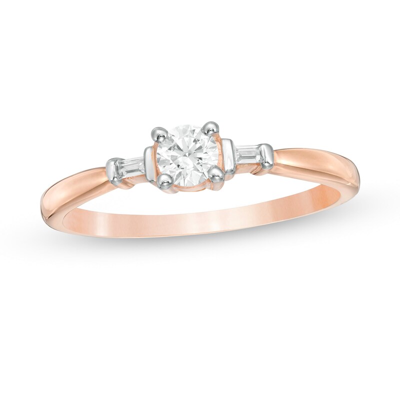 3/8 CT. T.W. Baguette and Round Diamond Engagement Ring in 14K Rose Gold